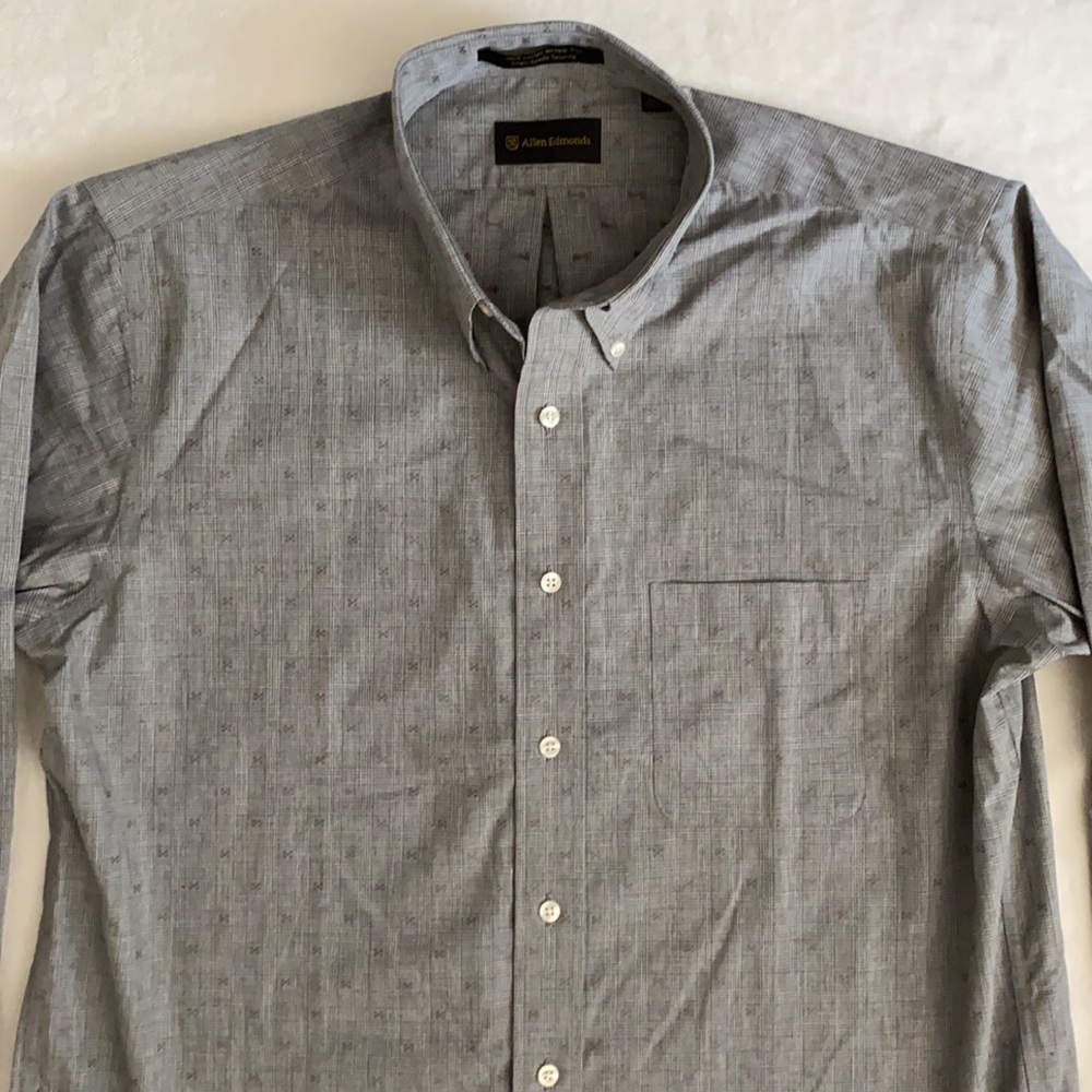 Allen Edmonds | Plaid Wrinkle Free Cotton Button Down Shirt Gray/Grey (L) - Picture 5 of 16